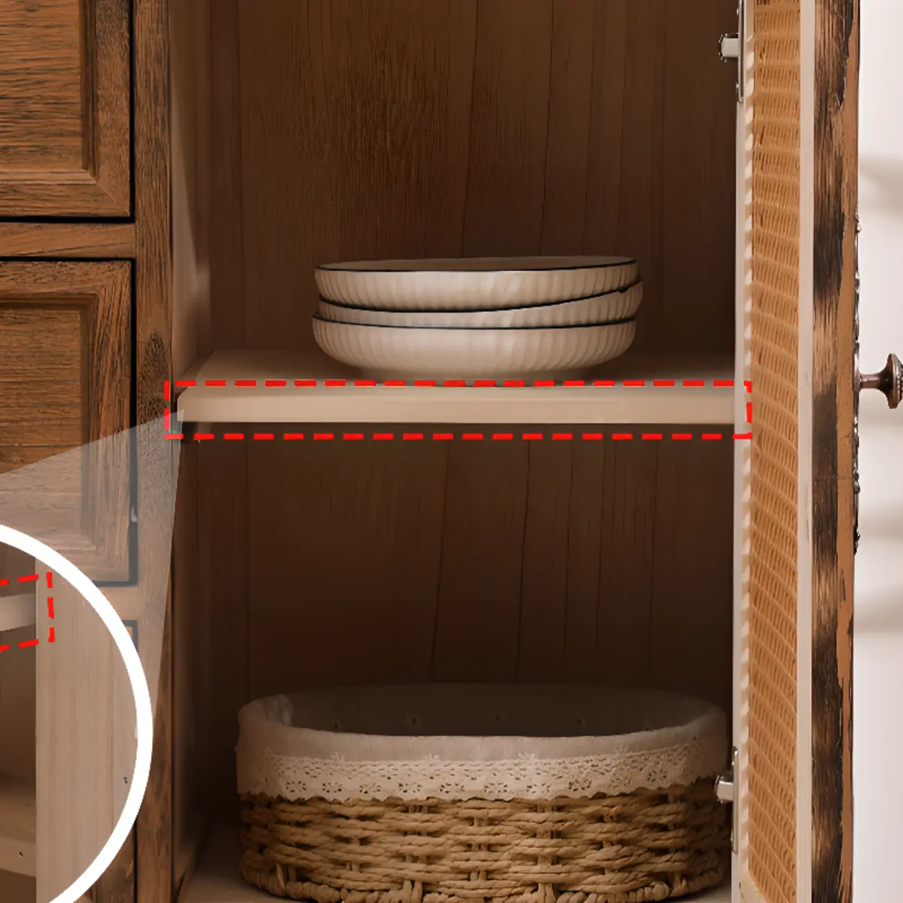 Rustic Wooden Cabinet with Rattan-Weaved for Living Room  Image - 14 | homeyfad