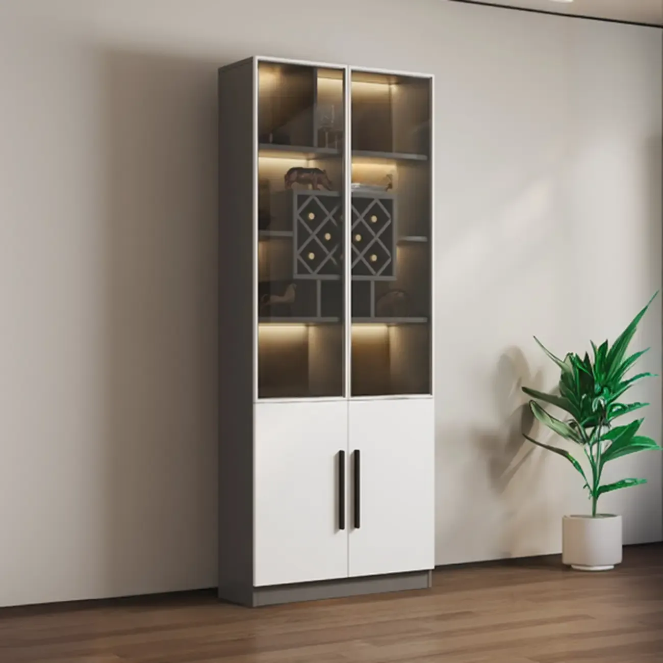 79" Modern Wooden Lighted Storage Cabinet for Indoor Display Image - 25