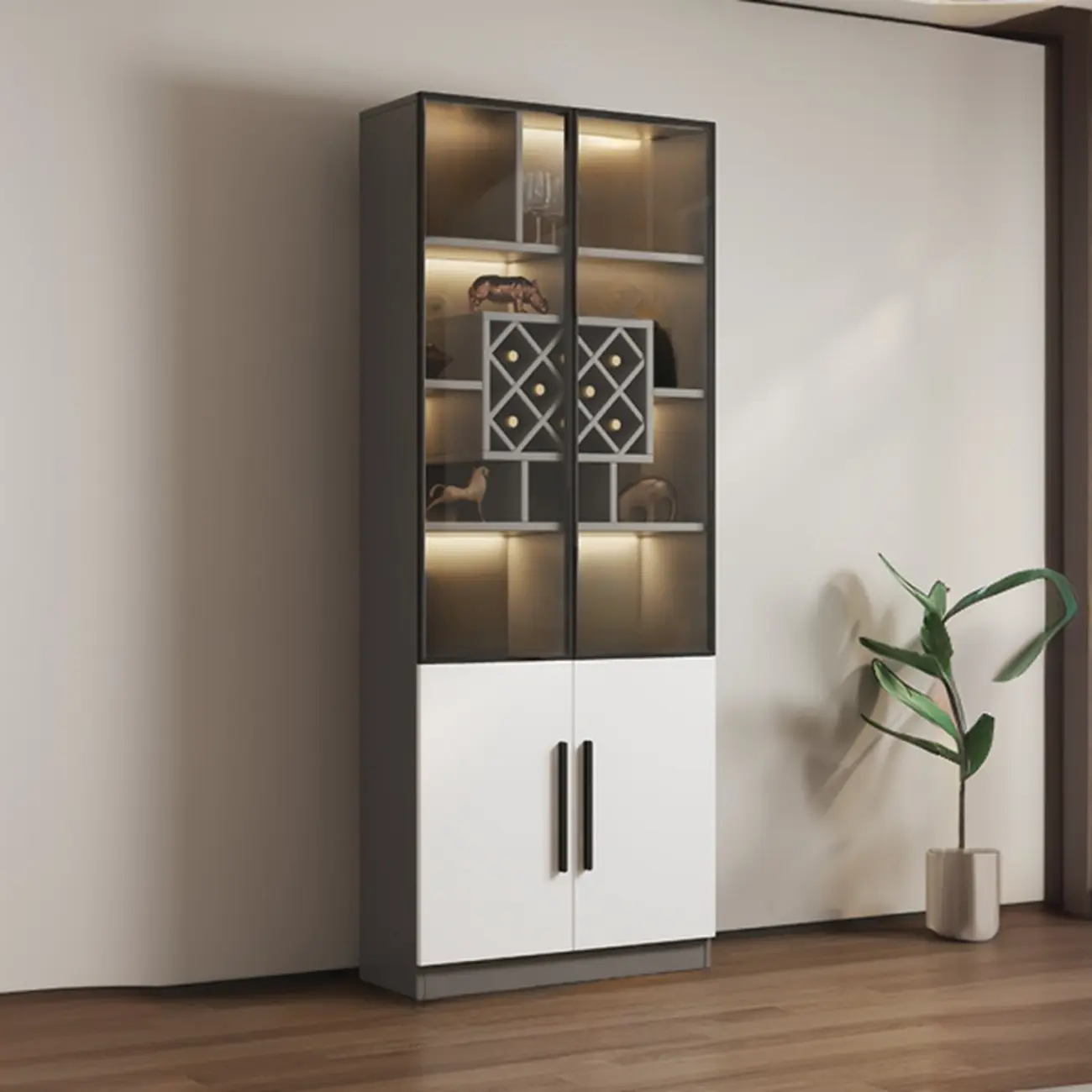 79" Modern Wooden Lighted Storage Cabinet for Indoor Display Image - 26 | homeyfad