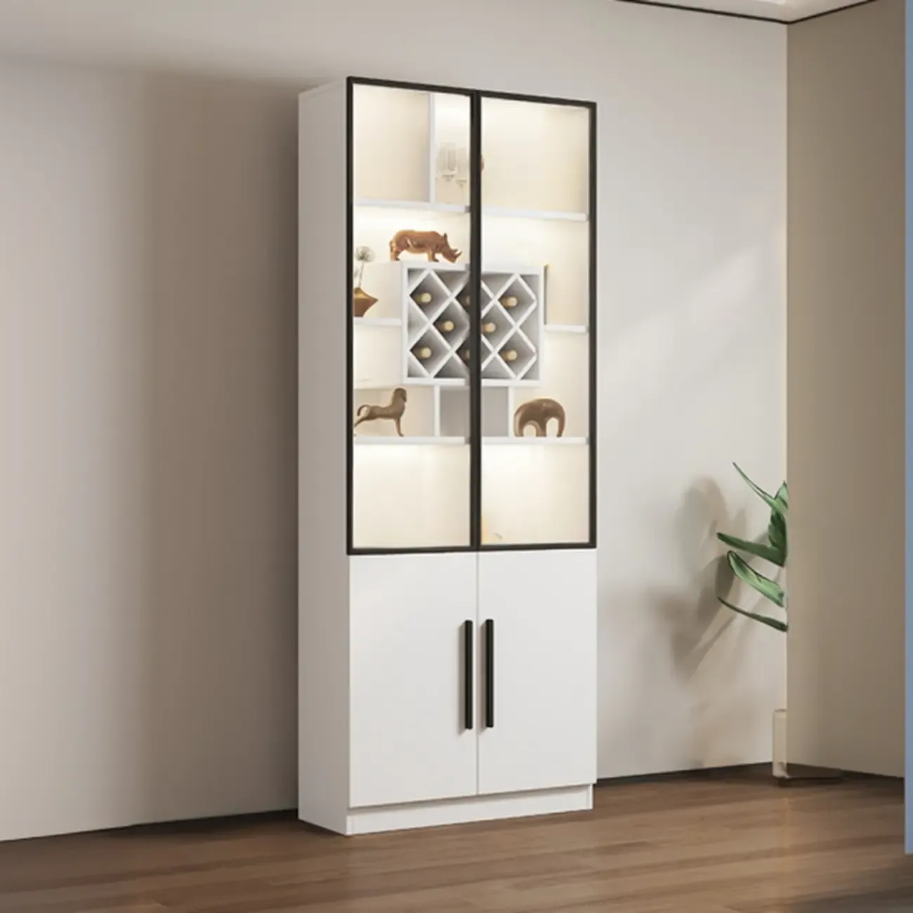 79" Modern Wooden Lighted Storage Cabinet for Indoor Display Image - 27