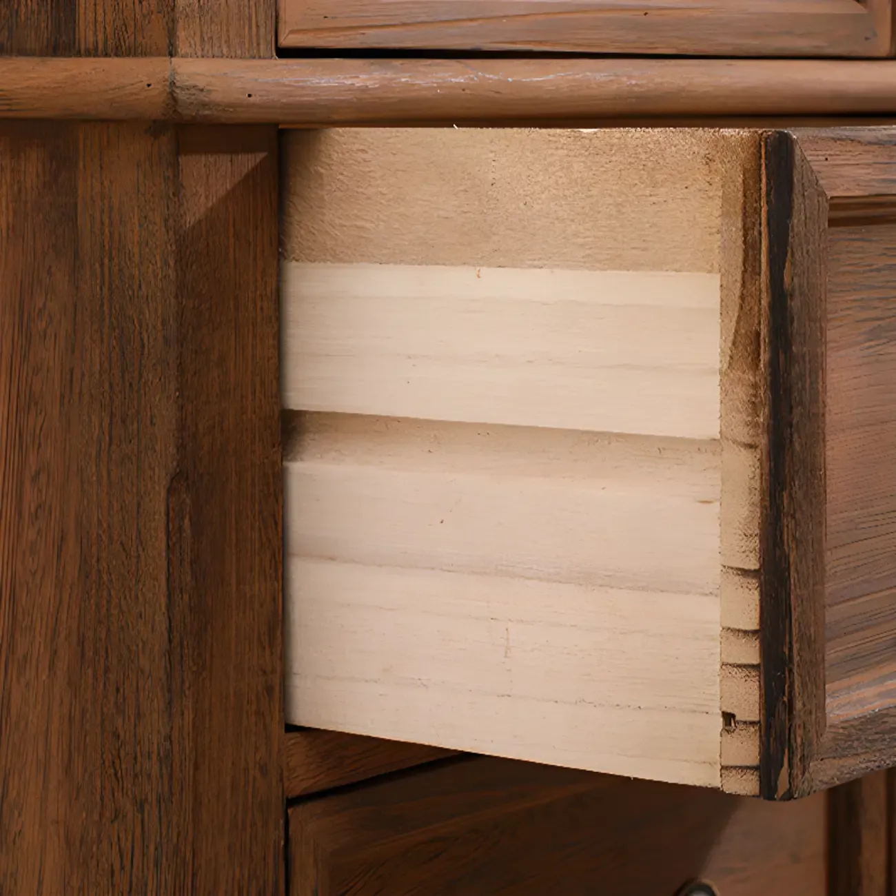 Rustic Wooden Cabinet with Rattan-Weaved for Living Room  Image - 16