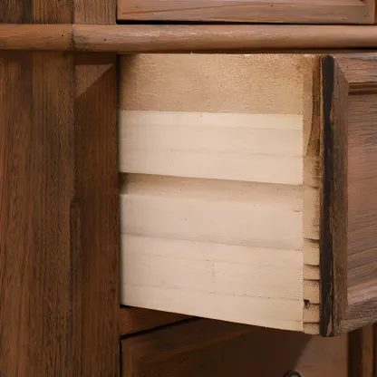 Rustic Wooden Cabinet with Rattan-Weaved for Living Room  Image - 16