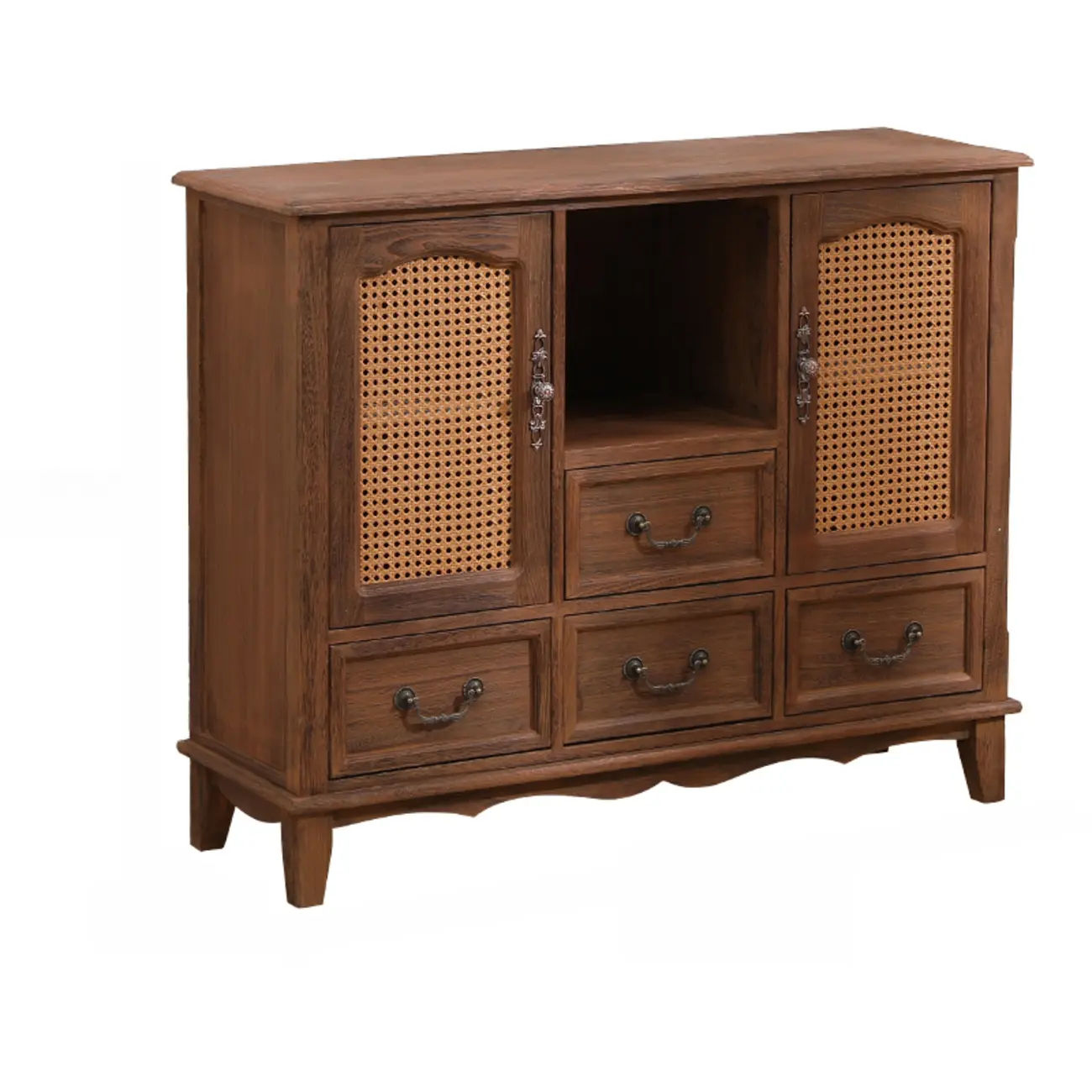 Rustic Wooden Cabinet with Rattan-Weaved for Living Room | homeyfad