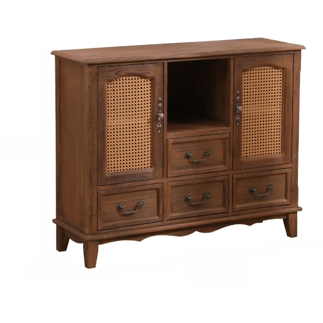 Rustic Wooden Cabinet with Rattan-Weaved for Living Room
