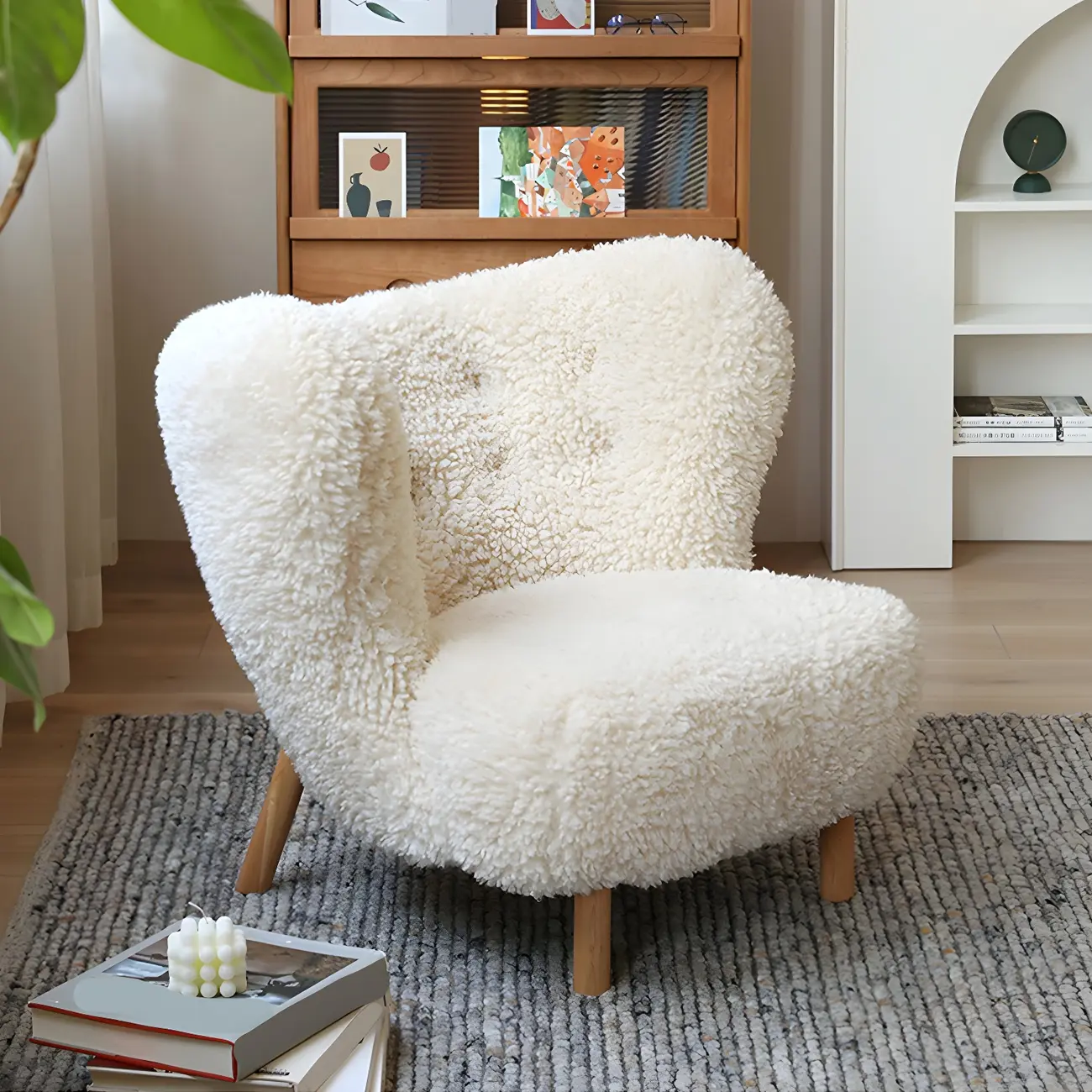 Modern Sheepskin Fabric Lounge Chair in Airy Blue Image - 1 | homeyfad