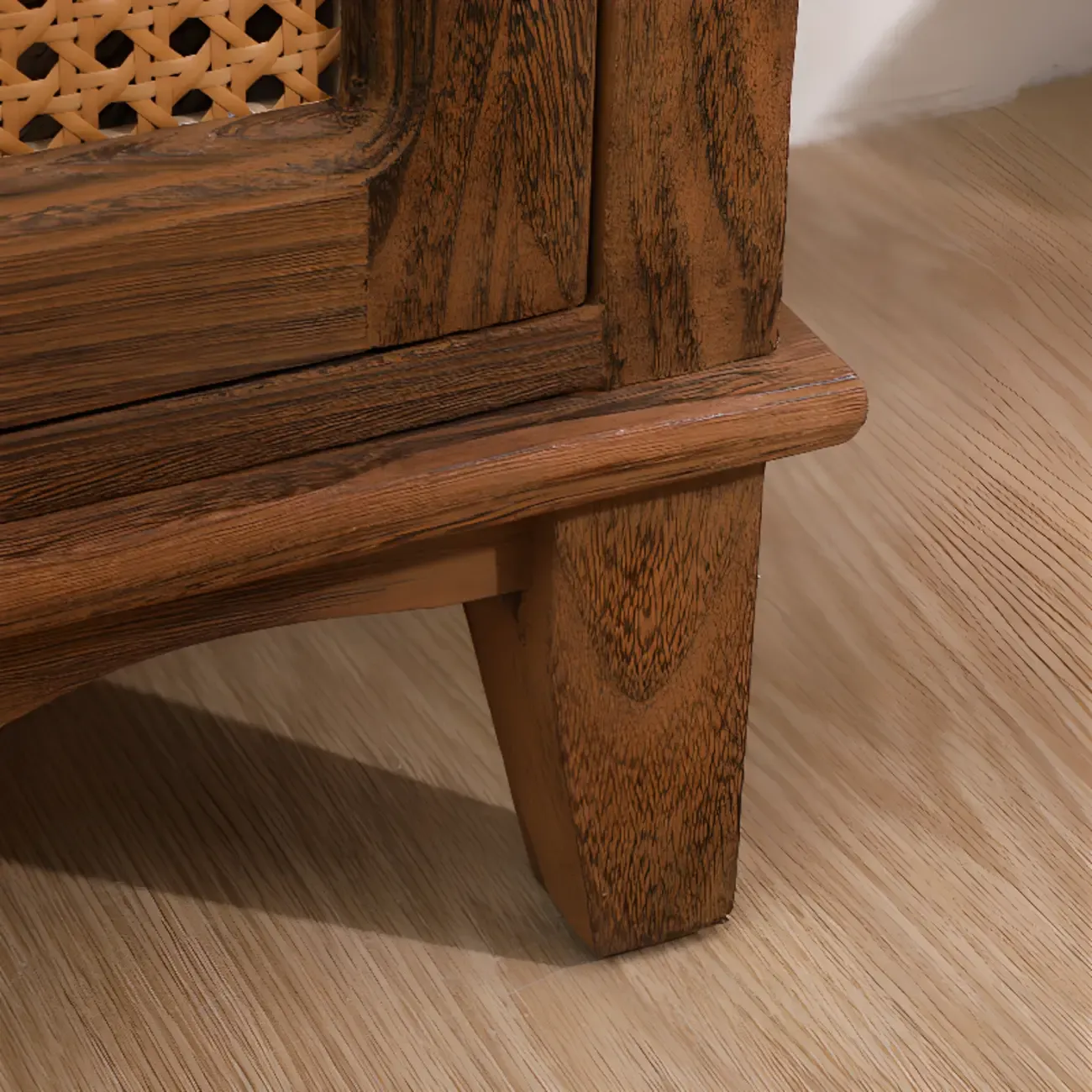 Rustic Wooden Cabinet with Rattan-Weaved for Living Room  Image - 18