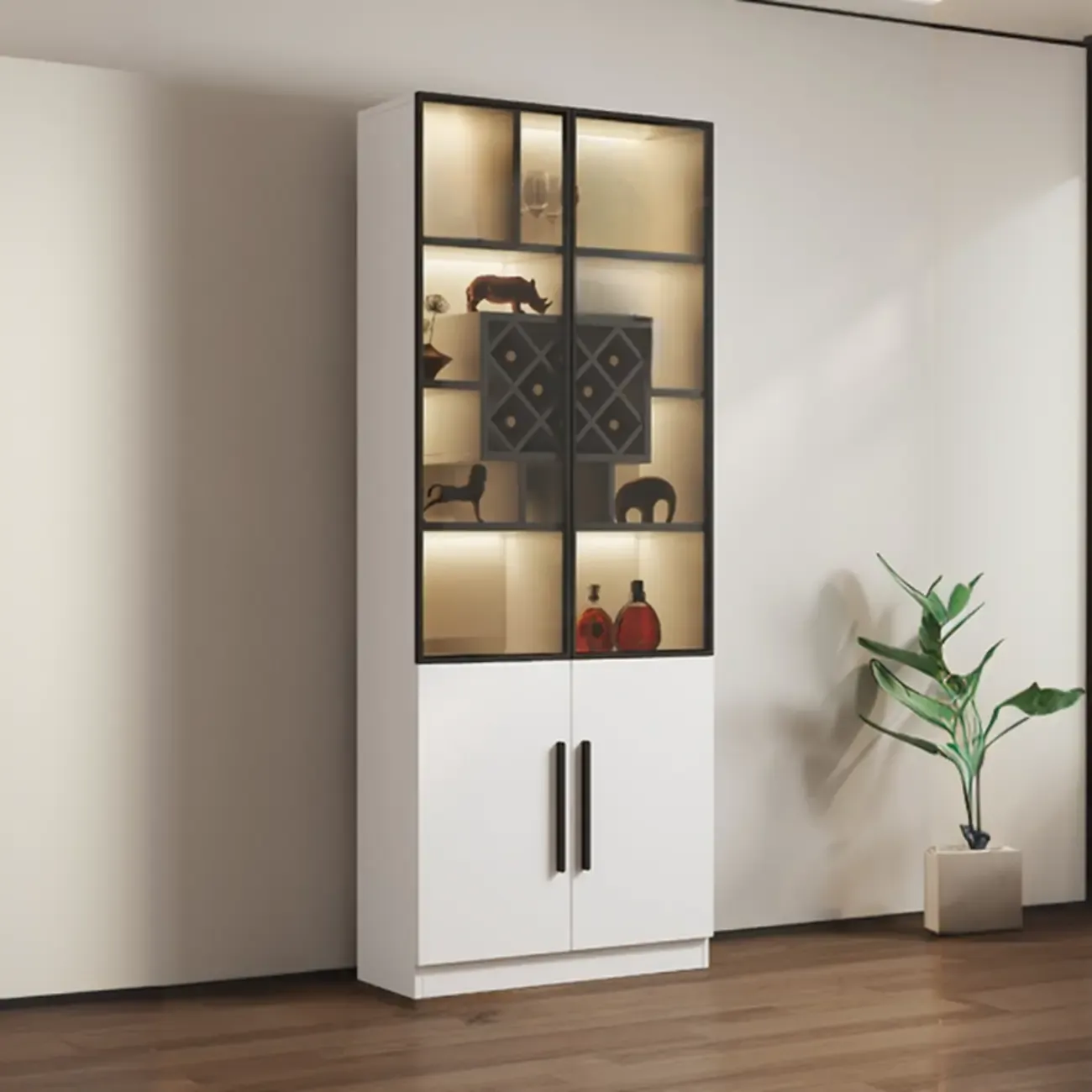 79" Modern Wooden Lighted Storage Cabinet for Indoor Display Image - 29