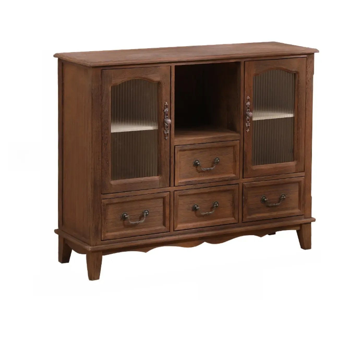 Rustic Wooden Cabinet with Rattan-Weaved for Living Room