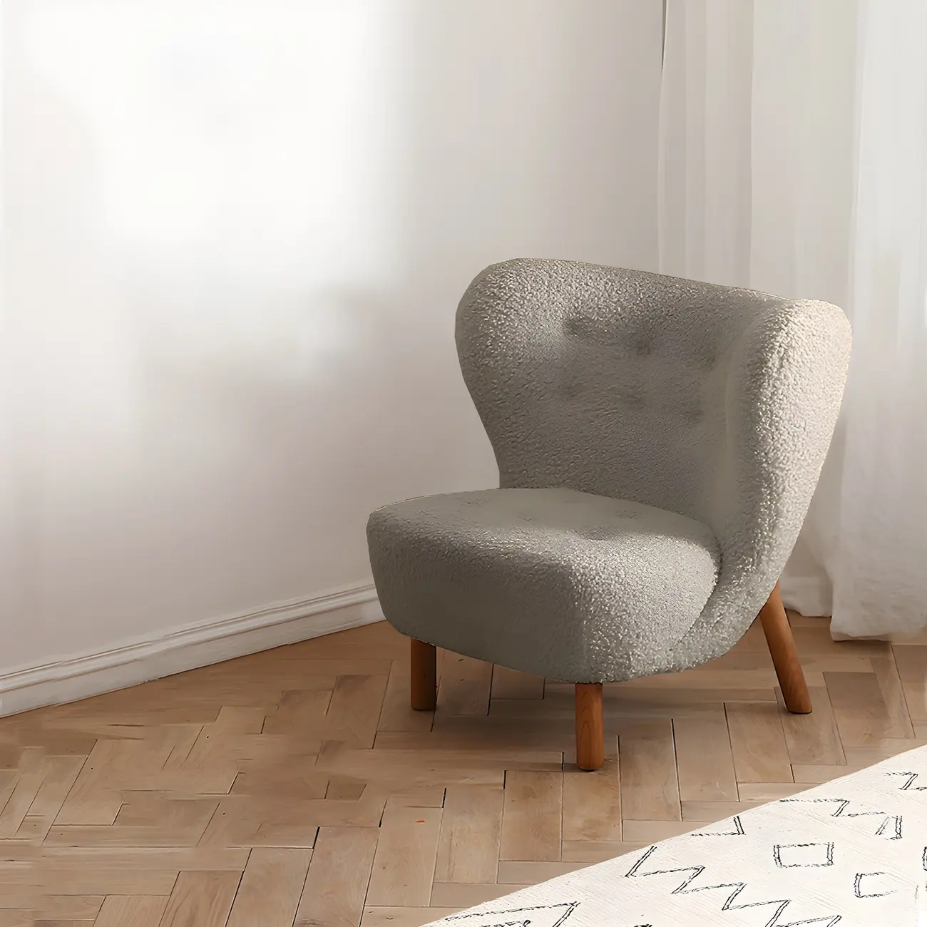 Modern Sheepskin Fabric Lounge Chair in Airy Blue Image - 2 | homeyfad