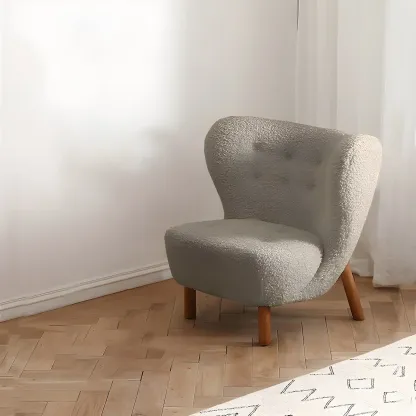 Modern Sheepskin Fabric Lounge Chair in Airy Blue Image - 2