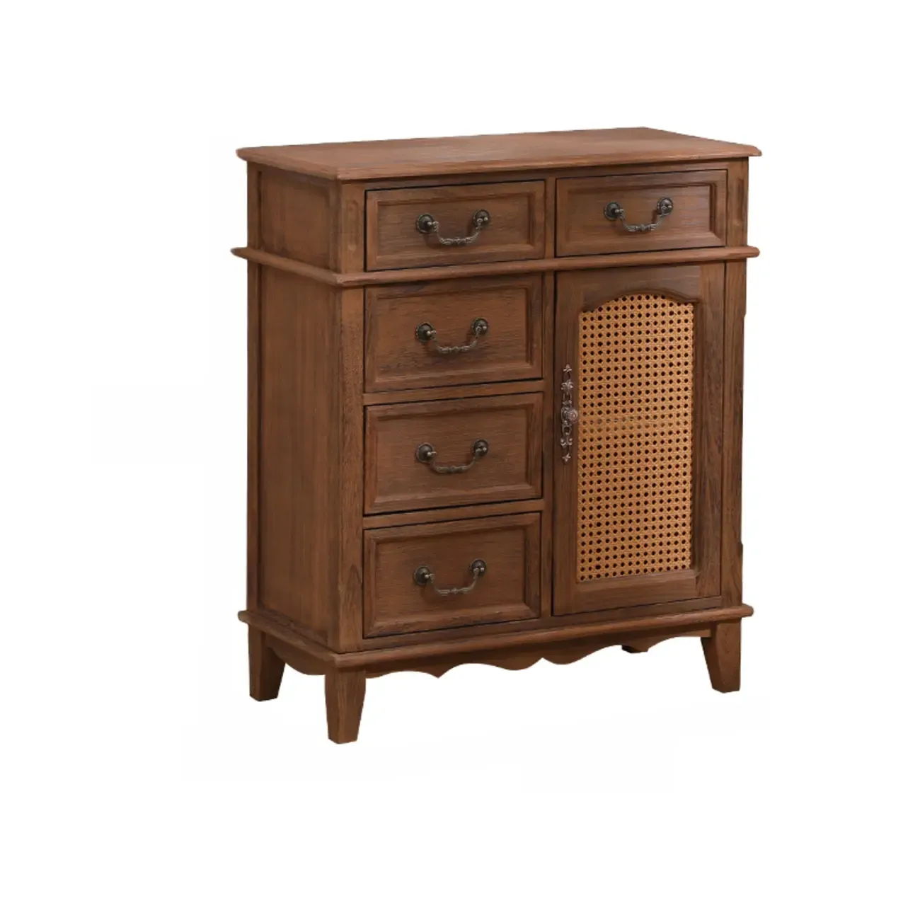 Rustic Wooden Cabinet with Rattan-Weaved for Living Room