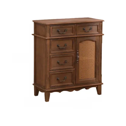 Rustic Wooden Cabinet with Rattan-Weaved for Living Room