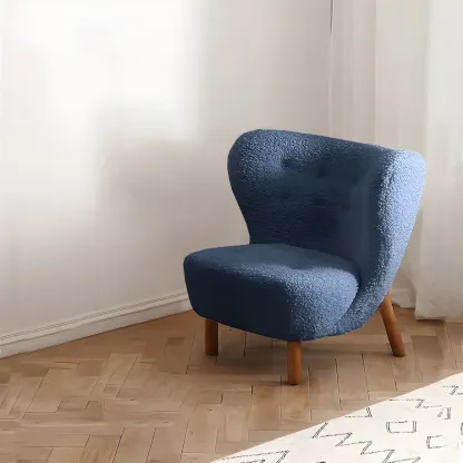 Modern Sheepskin Fabric Lounge Chair in Airy Blue Image - 6