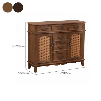 Rustic Wooden Cabinet with Rattan-Weaved for Living Room  Image - 25