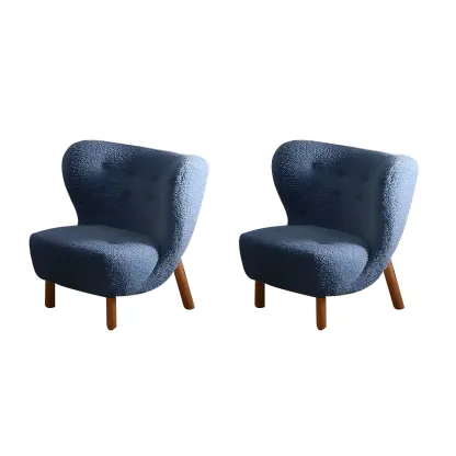 Modern Sheepskin Fabric Lounge Chair in Airy Blue Image - 7