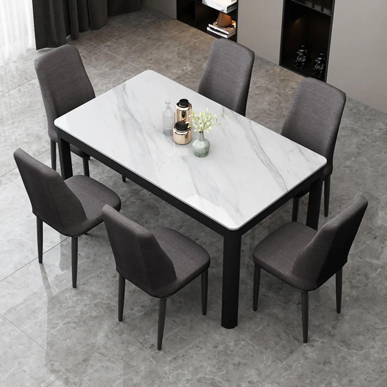 Modern slate Dining Table Set with Padded Chairs Image - 1 | homeyfad