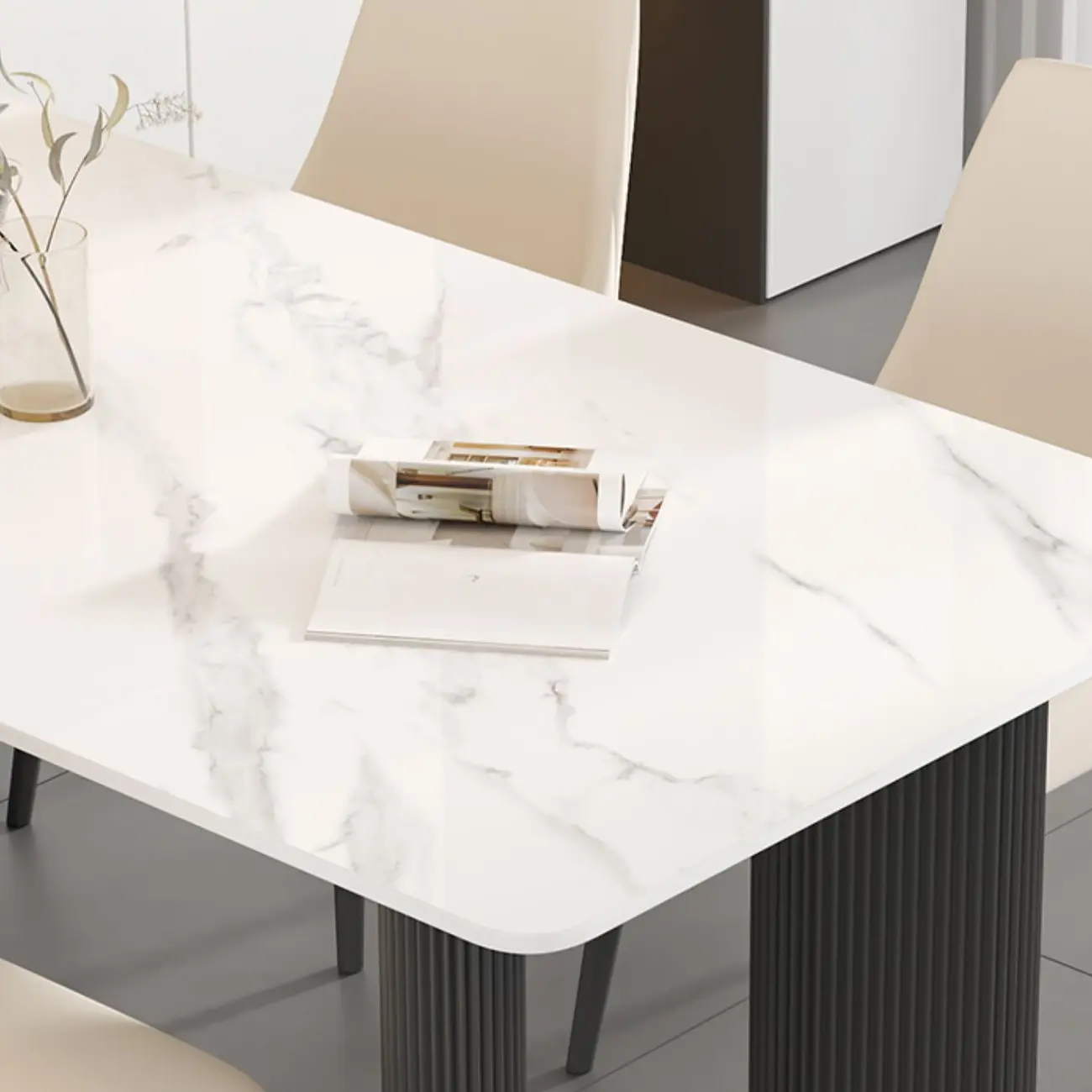 Modern White Slate Dining Room Set with Cushion Chairs Image - 5 | homeyfad