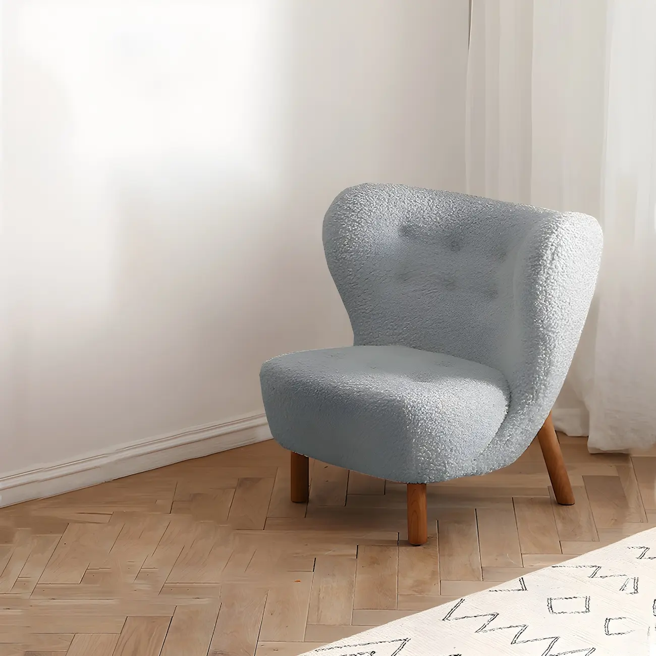 Modern Sheepskin Fabric Lounge Chair in Airy Blue Image - 10 | homeyfad