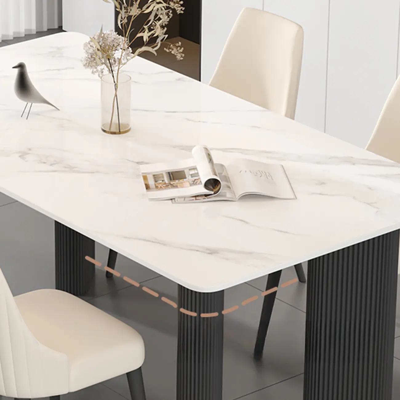 Modern White Slate Dining Room Set with Cushion Chairs Image - 7 | homeyfad