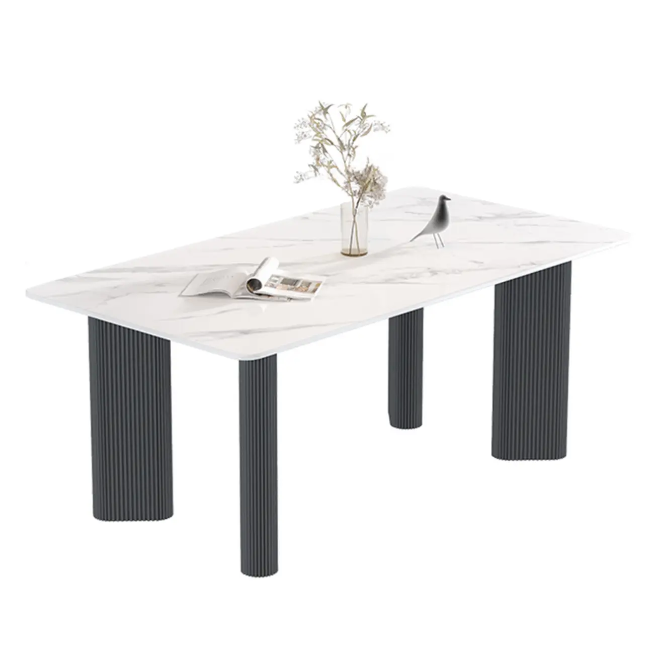 Modern White Slate Dining Room Set with Cushion Chairs Image - 8 | homeyfad