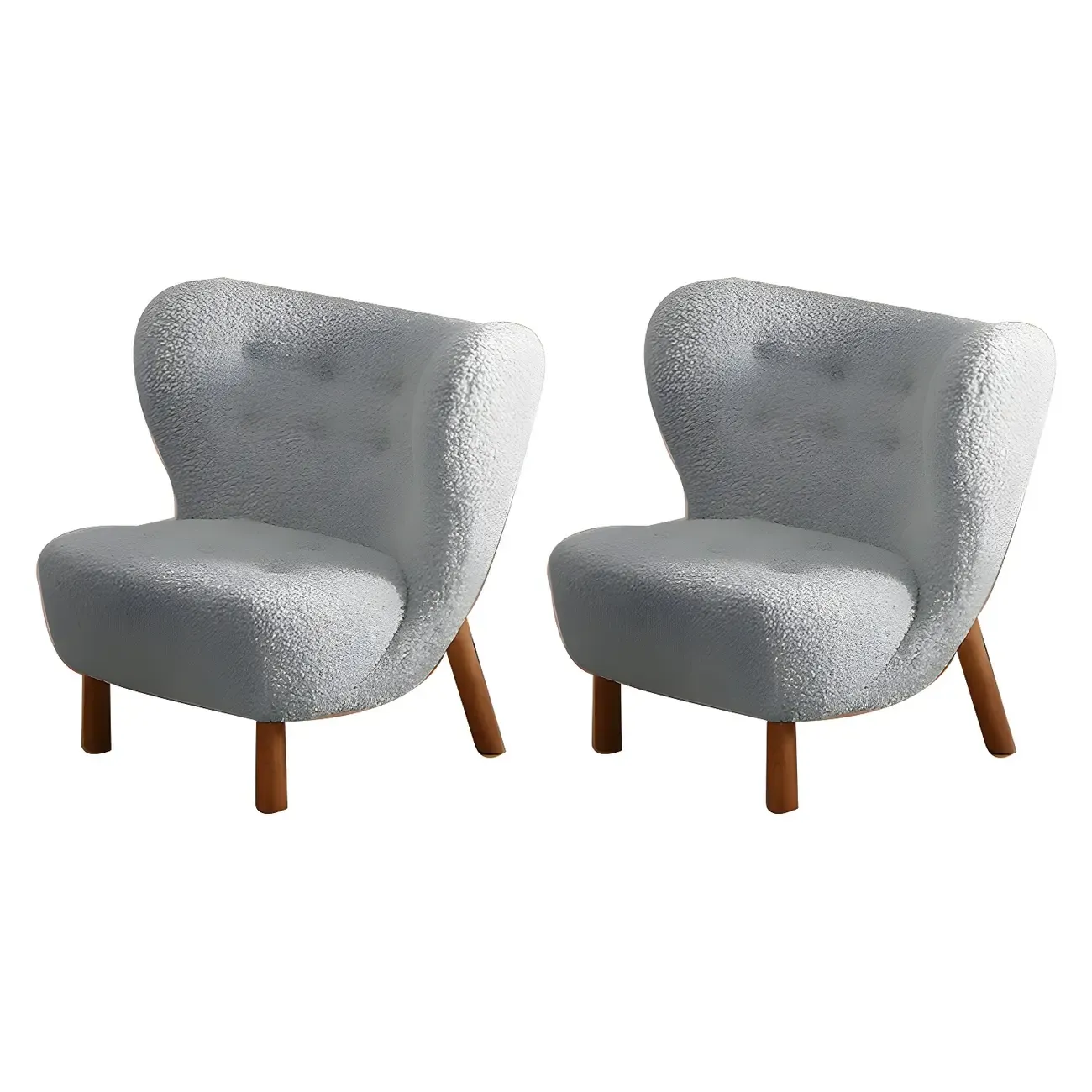 Modern Sheepskin Fabric Lounge Chair in Airy Blue Image - 12