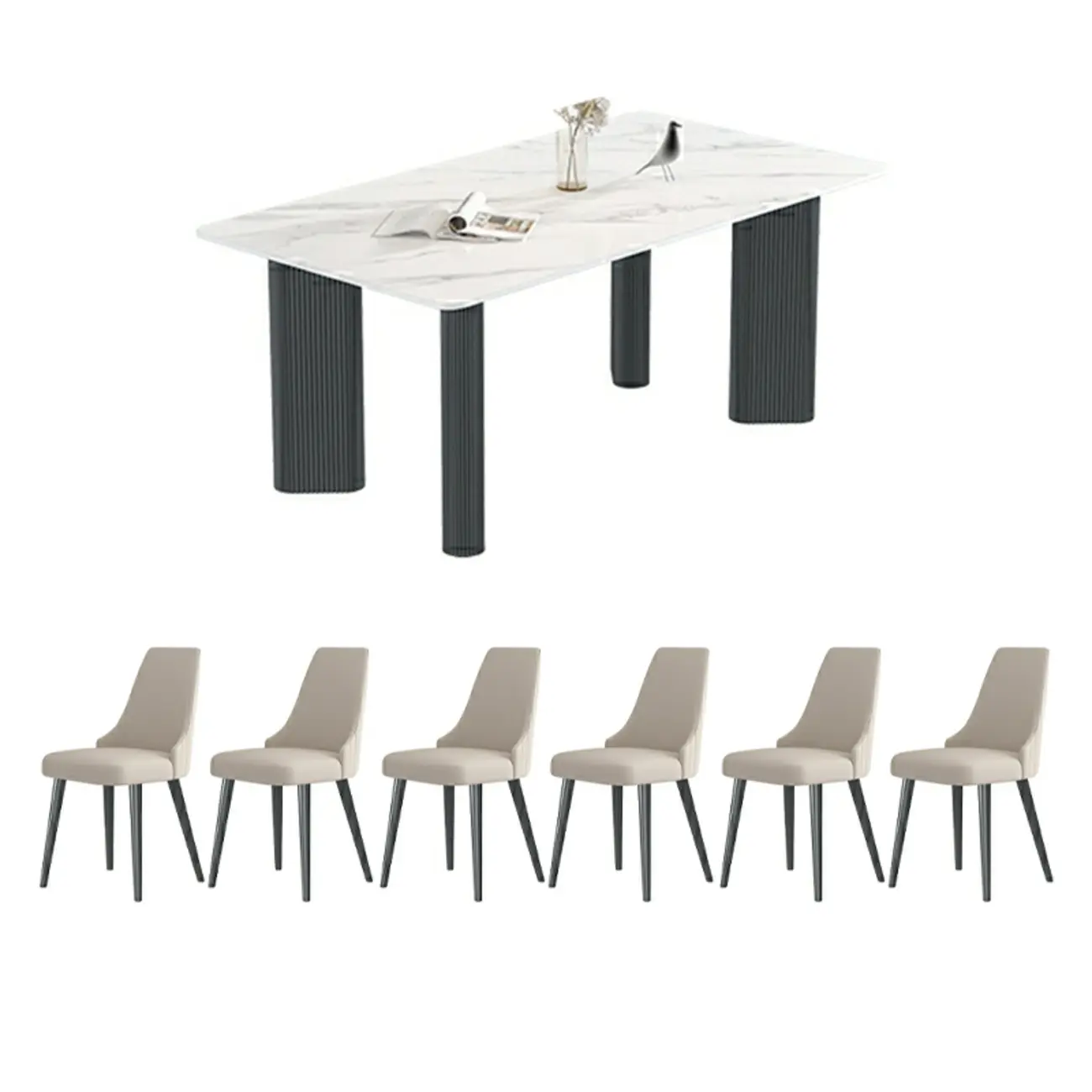 Modern White Slate Dining Room Set with Cushion Chairs Image - 9 | homeyfad