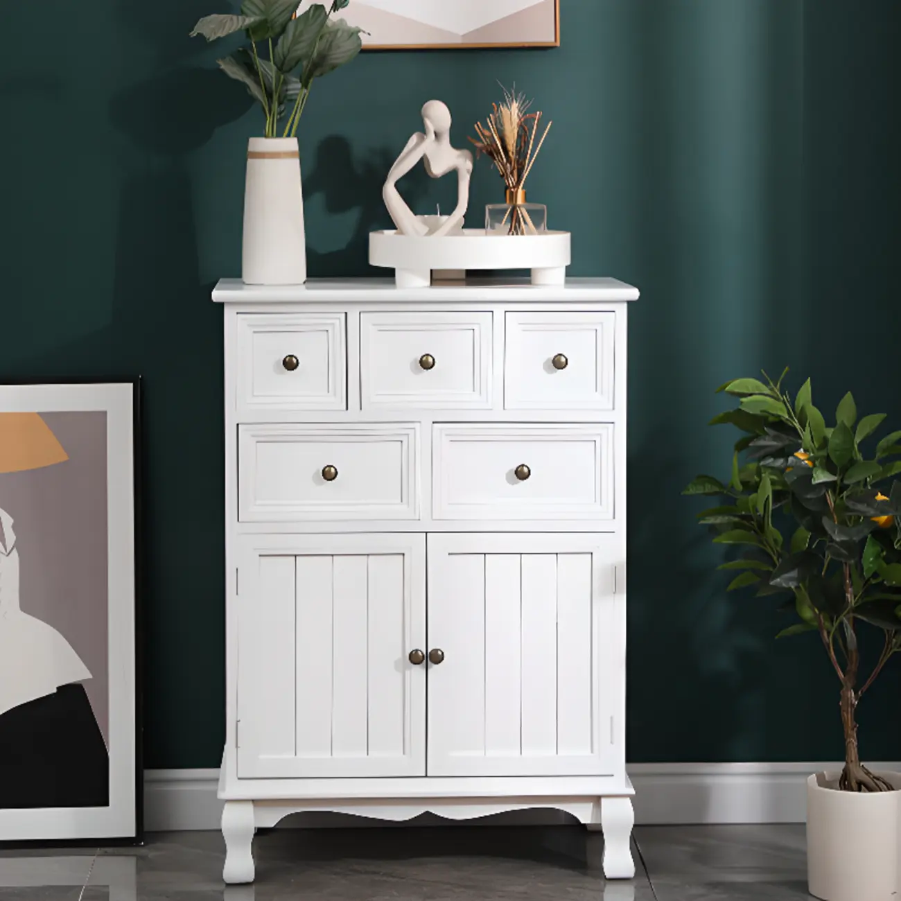 Rustic White Wooden Cabinet for Living Room with Drawers Image - 1 | homeyfad