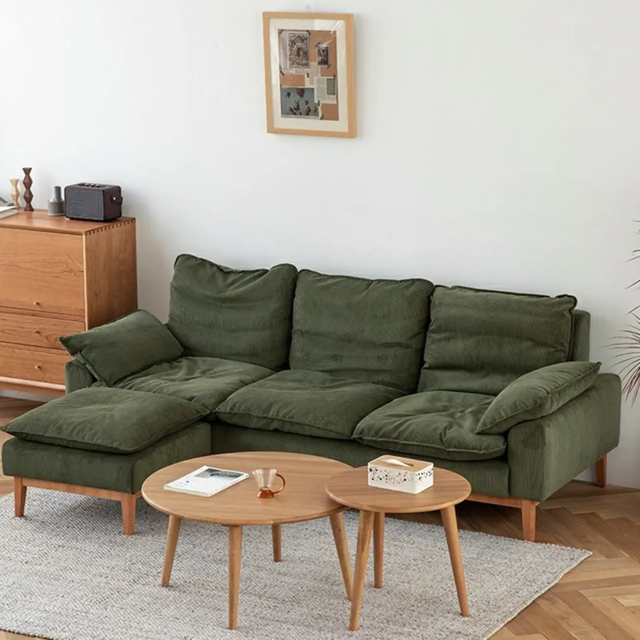 Scandinavian L-Shaped/Straight Sofa Chaise with Wood Frame Image - 1 | homeyfad