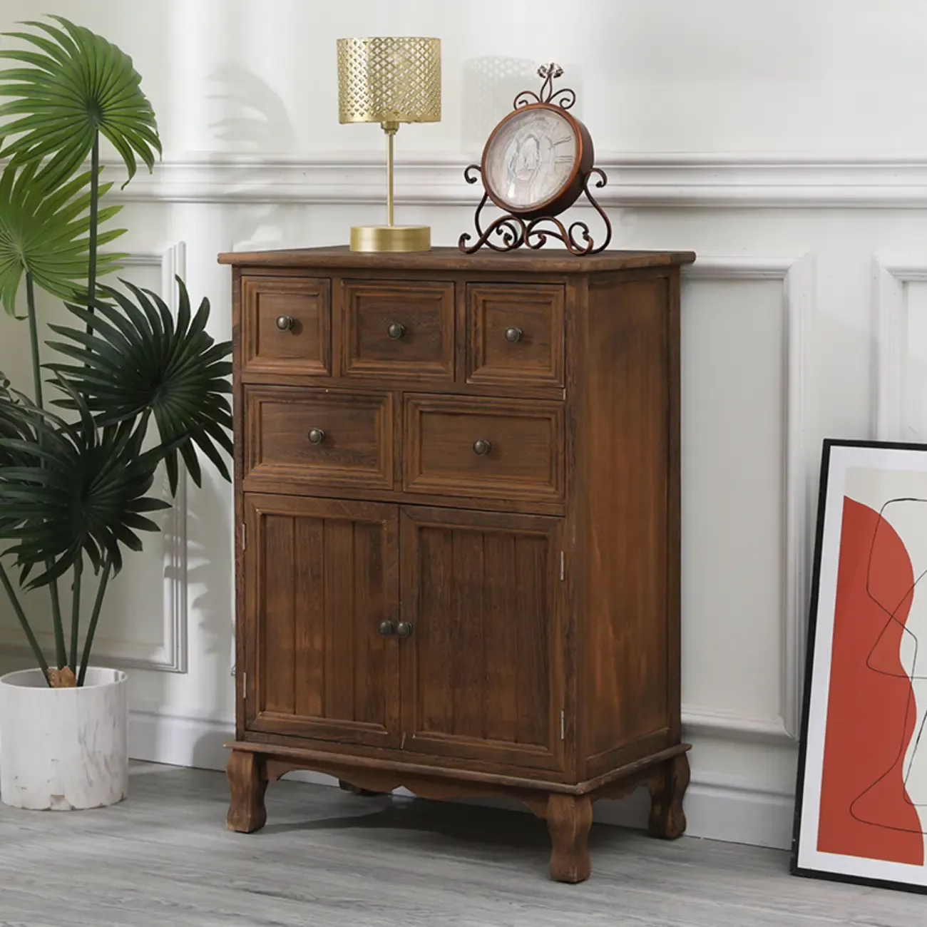 Rustic White Wooden Cabinet for Living Room with Drawers Image - 2