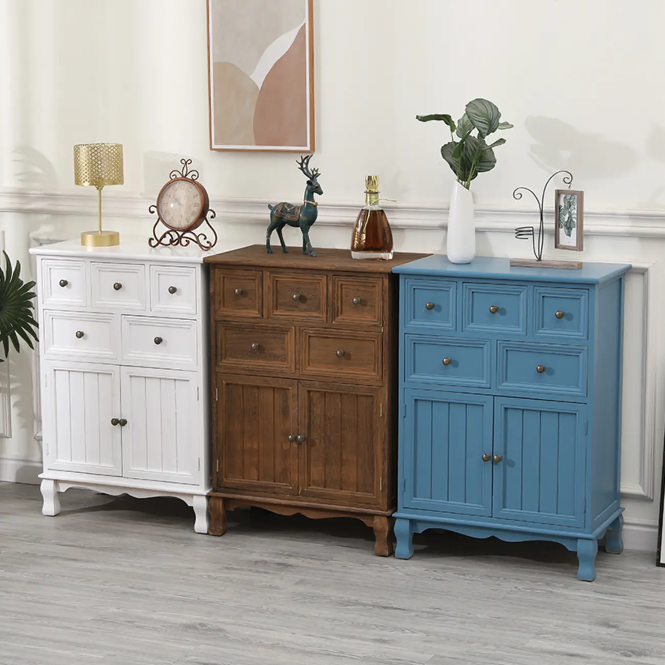 Rustic White Wooden Cabinet for Living Room with Drawers Image - 3 | homeyfad