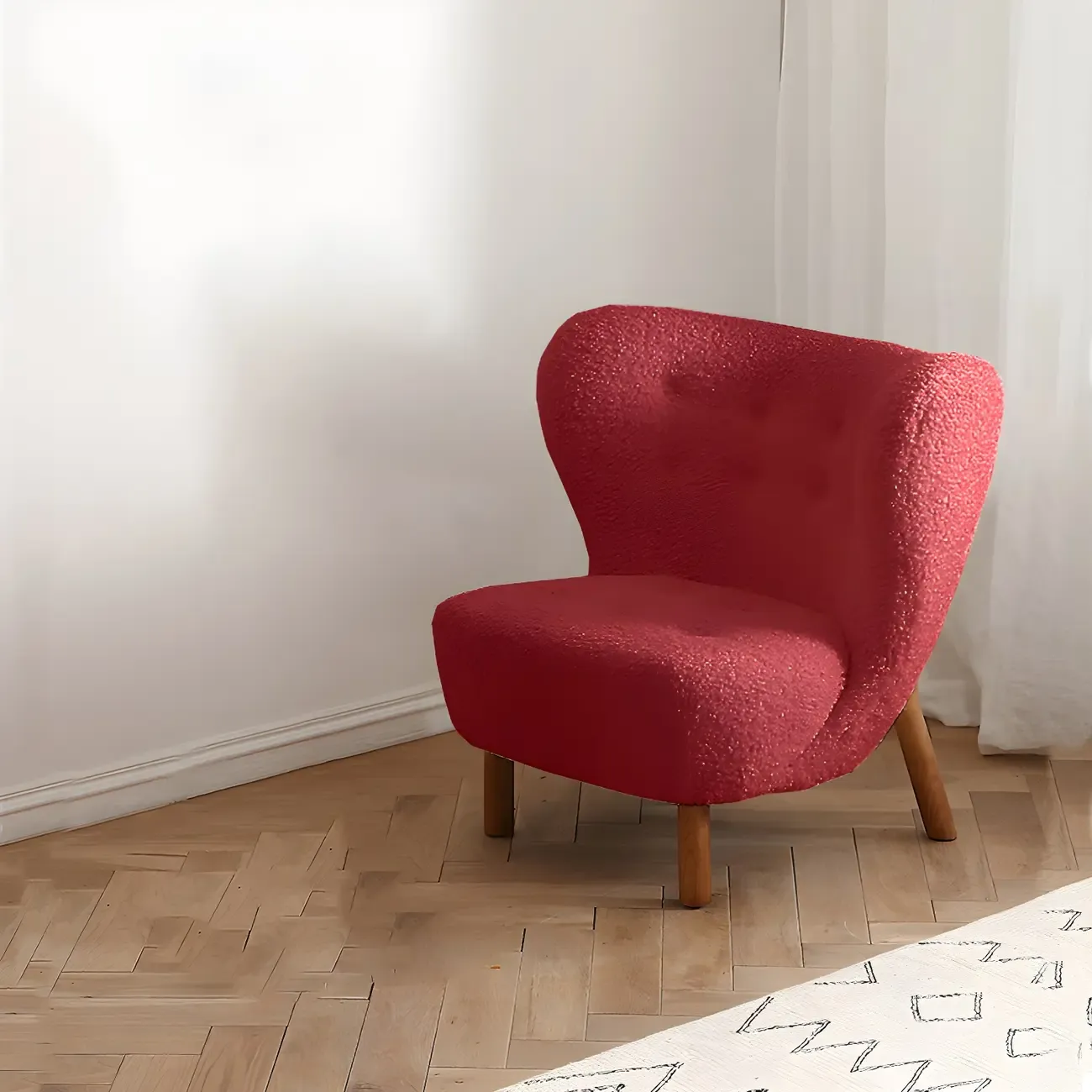 Modern Sheepskin Fabric Lounge Chair in Airy Blue Image - 17