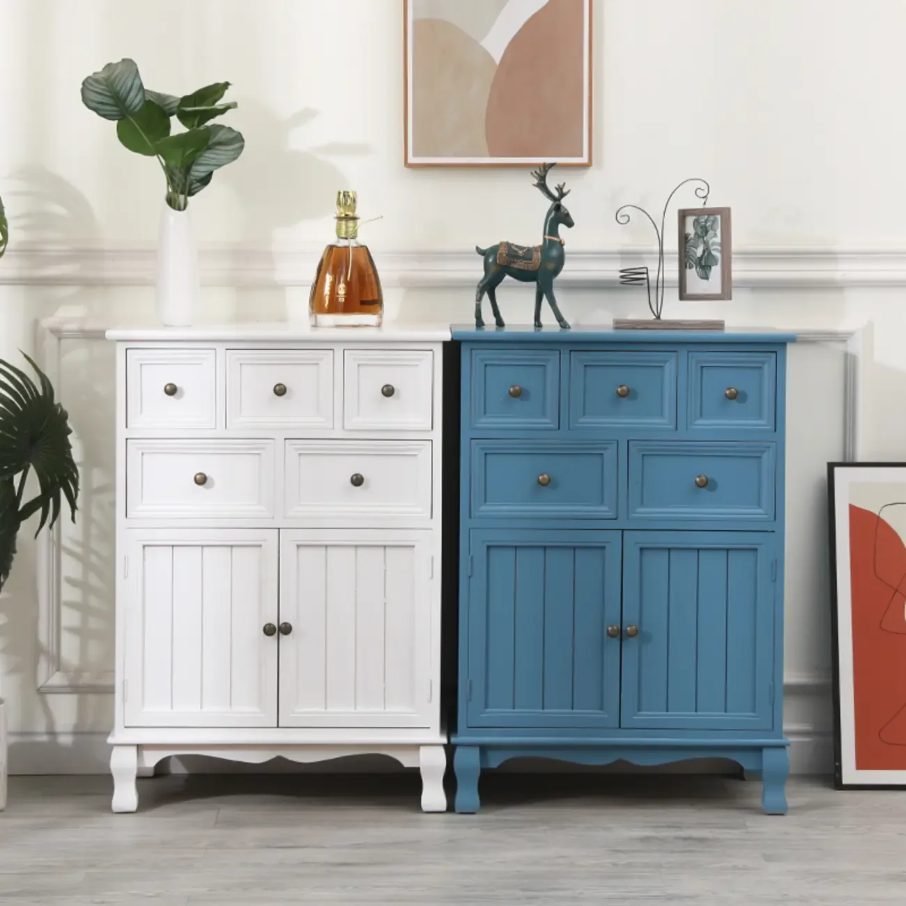 Rustic White Wooden Cabinet for Living Room with Drawers Image - 6