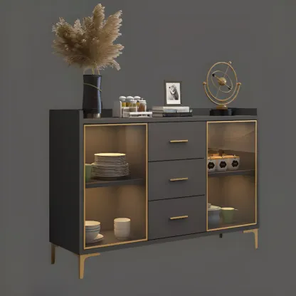 4 Metal Foots White Kitchen Cabinet with Glam Design Image - 6