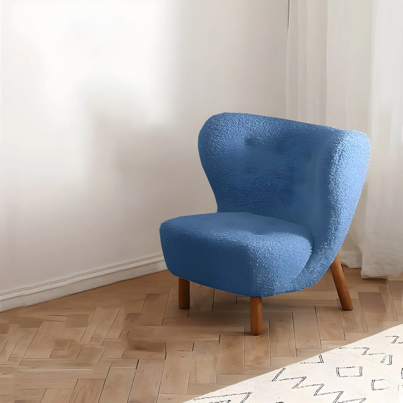 Modern Sheepskin Fabric Lounge Chair in Airy Blue Image - 21 | homeyfad