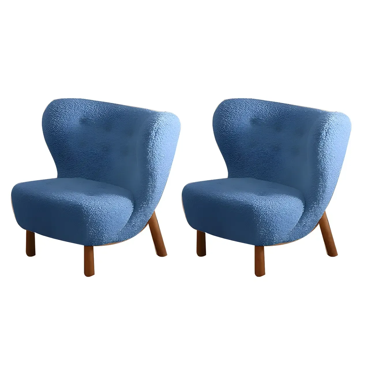 Modern Sheepskin Fabric Lounge Chair in Airy Blue Image - 22
