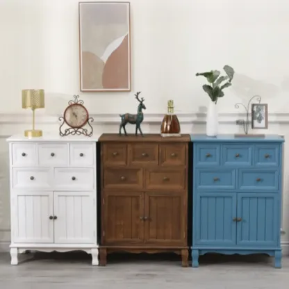 Rustic White Wooden Cabinet for Living Room with Drawers Image - 10