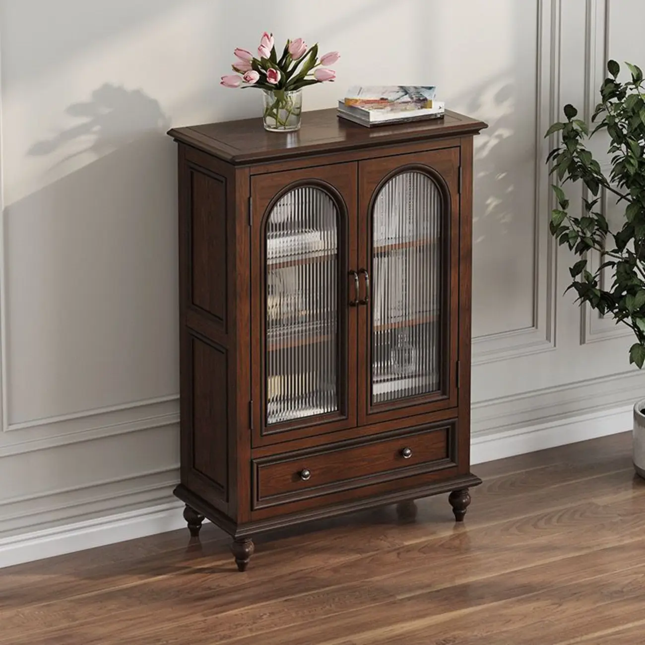 Vintage Ash Wooden Standard Accent Cabinet with 1 Drawer Image - 4 | homeyfad