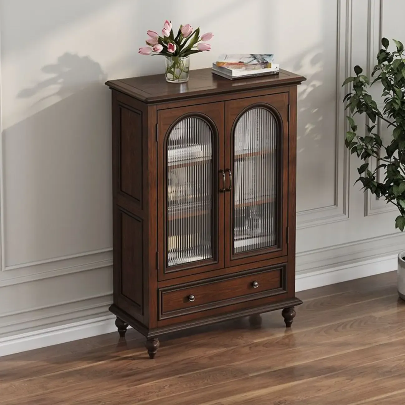 Vintage Ash Wooden Standard Accent Cabinet with 1 Drawer | HomeyFad