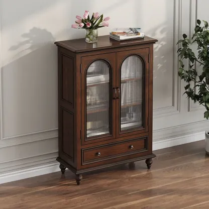 Vintage Ash Wooden Standard Accent Cabinet with 1 Drawer Image - 4