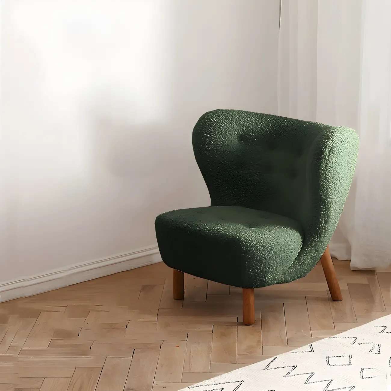 Modern Sheepskin Fabric Lounge Chair in Airy Blue Image - 23