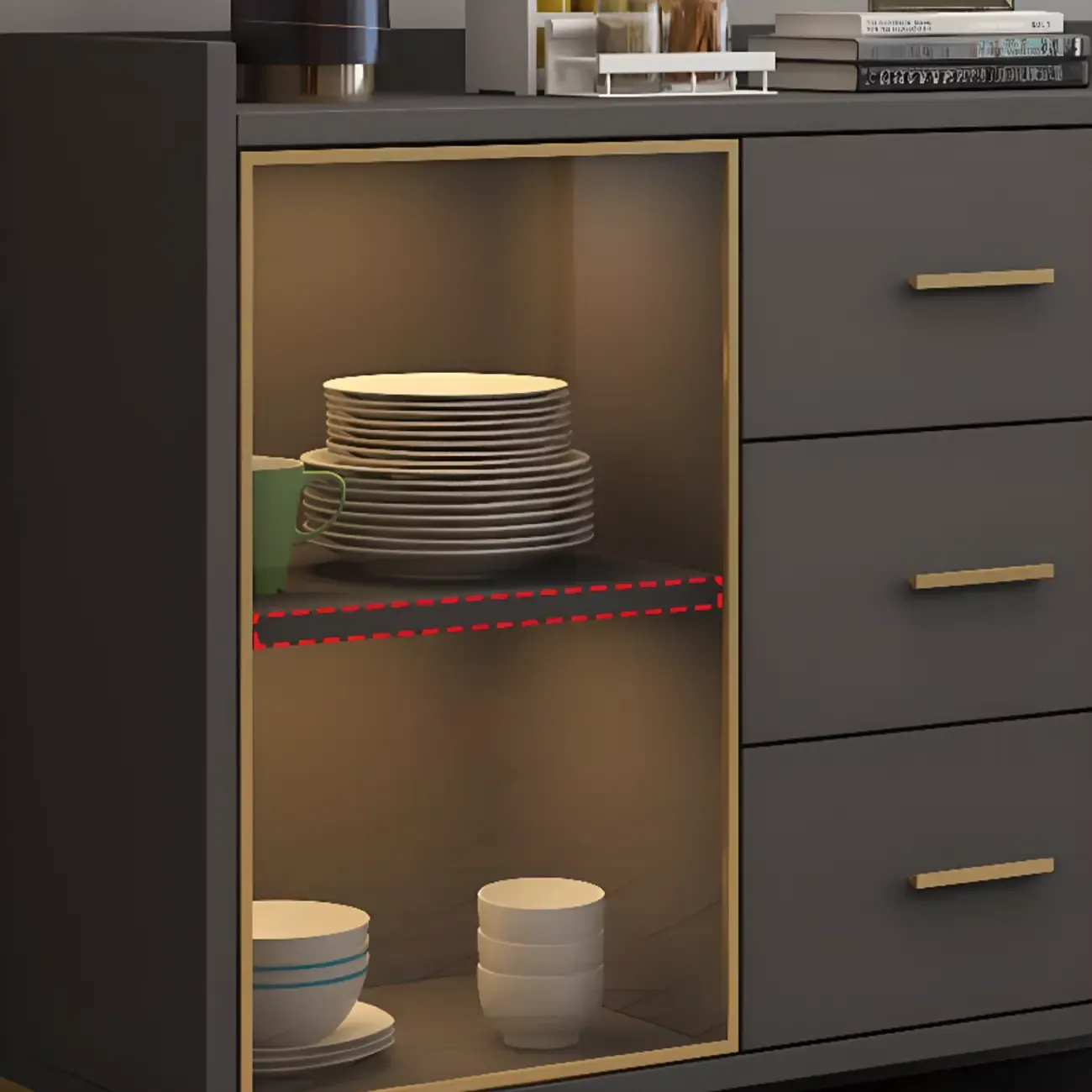 4 Metal Foots White Kitchen Cabinet with Glam Design Image - 11