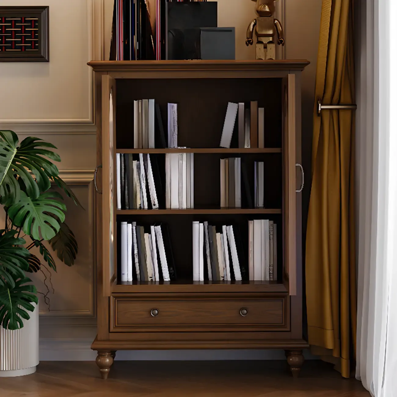 Vintage Ash Wooden Standard Accent Cabinet with 1 Drawer Image - 5
