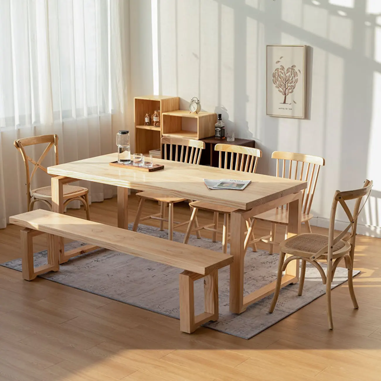  Art Deco Wood Dining Set with Backless Bench Image - 1 | homeyfad