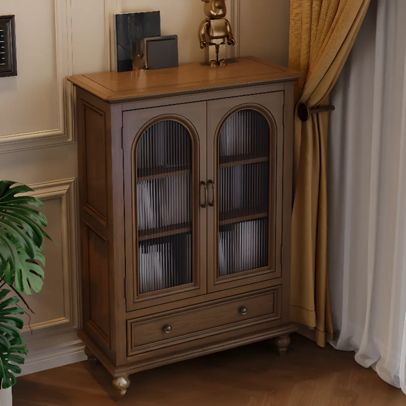 Vintage Ash Wooden Standard Accent Cabinet with 1 Drawer Image - 1