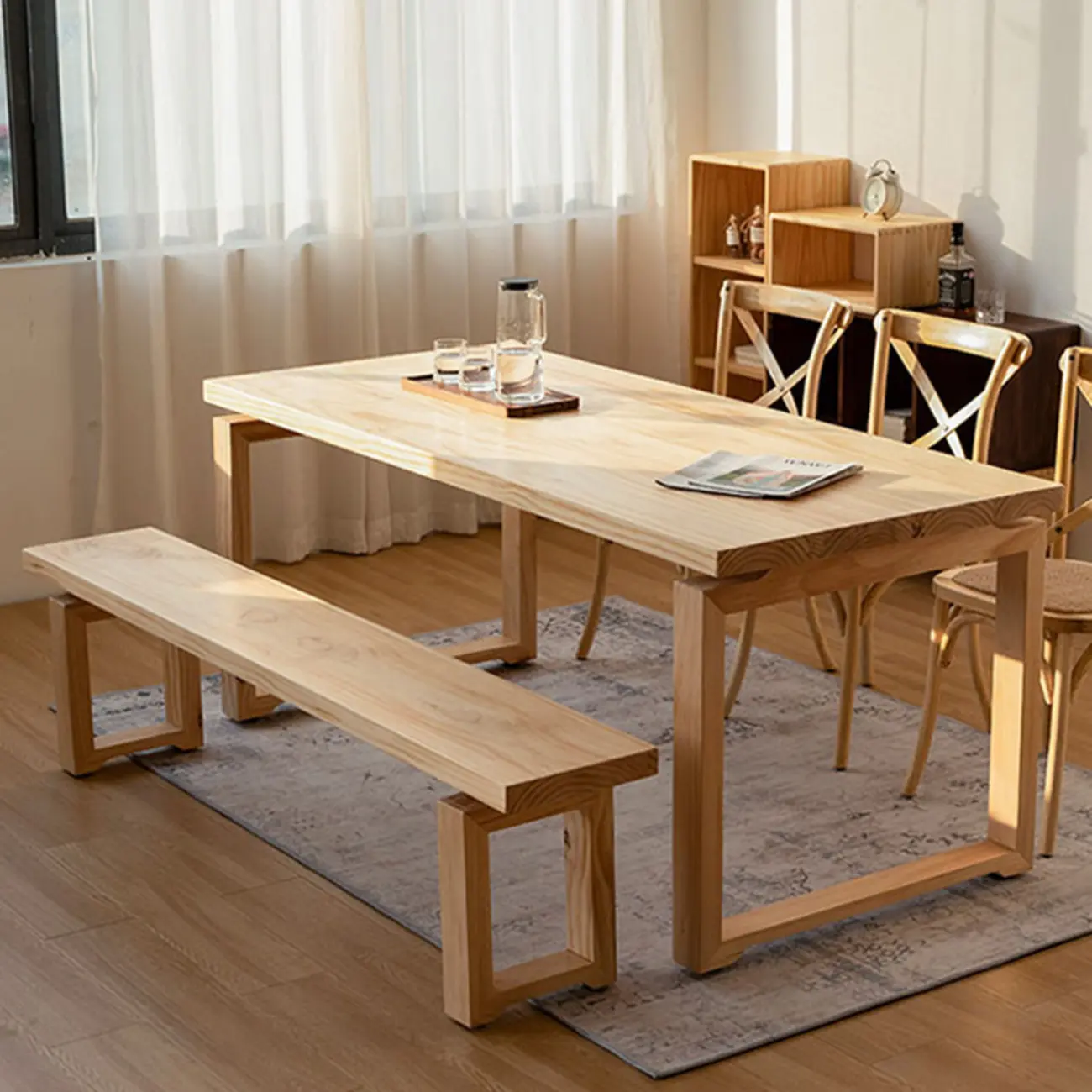  Art Deco Wood Dining Set with Backless Bench Image - 2 | homeyfad
