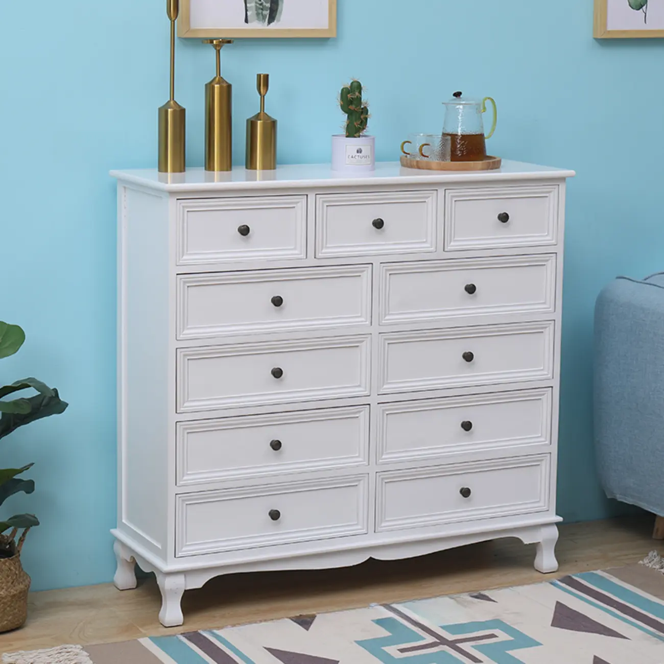 Rustic White Wooden Cabinet for Living Room with Drawers Image - 13 | homeyfad