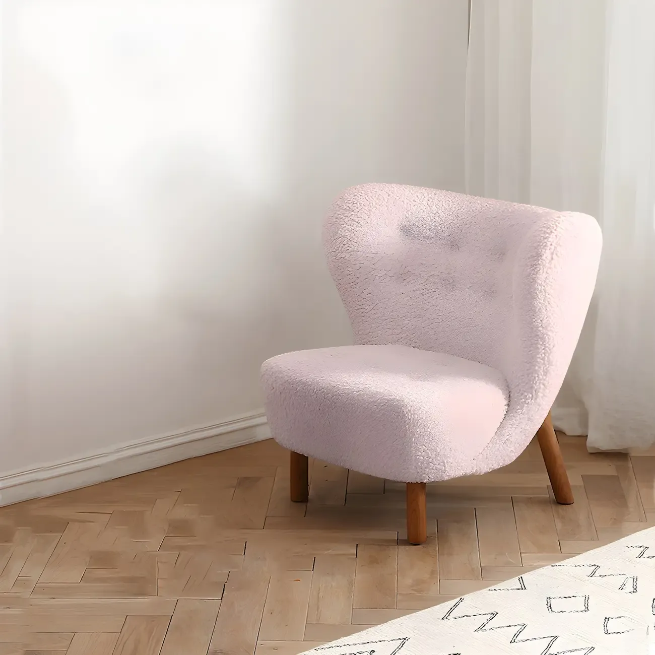 Modern Sheepskin Fabric Lounge Chair in Airy Blue Image - 25