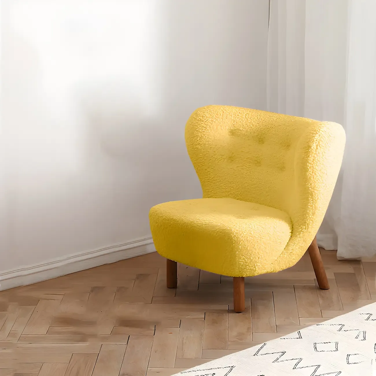 Modern Sheepskin Fabric Lounge Chair in Airy Blue Image - 27