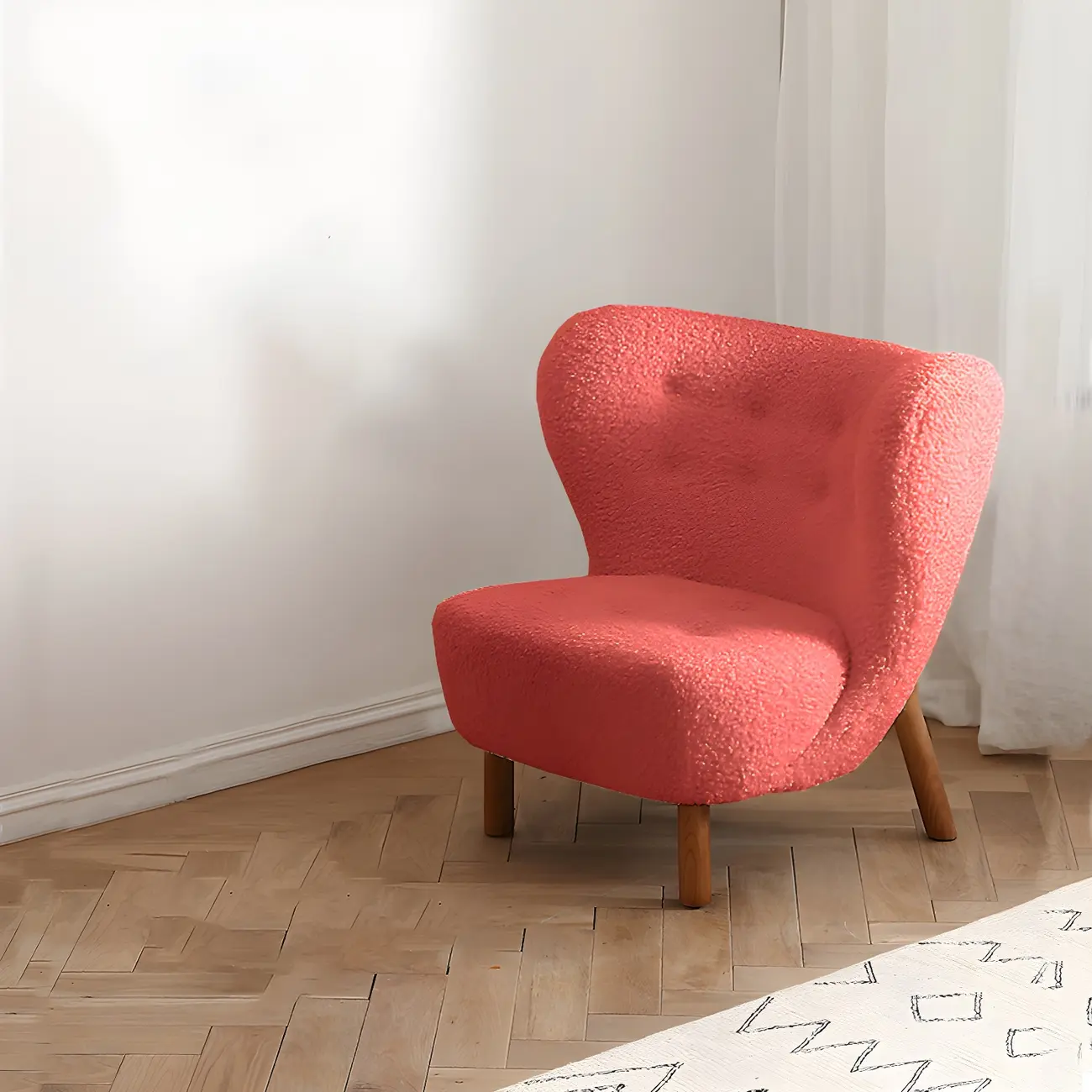 Modern Sheepskin Fabric Lounge Chair in Airy Blue Image - 29 | homeyfad