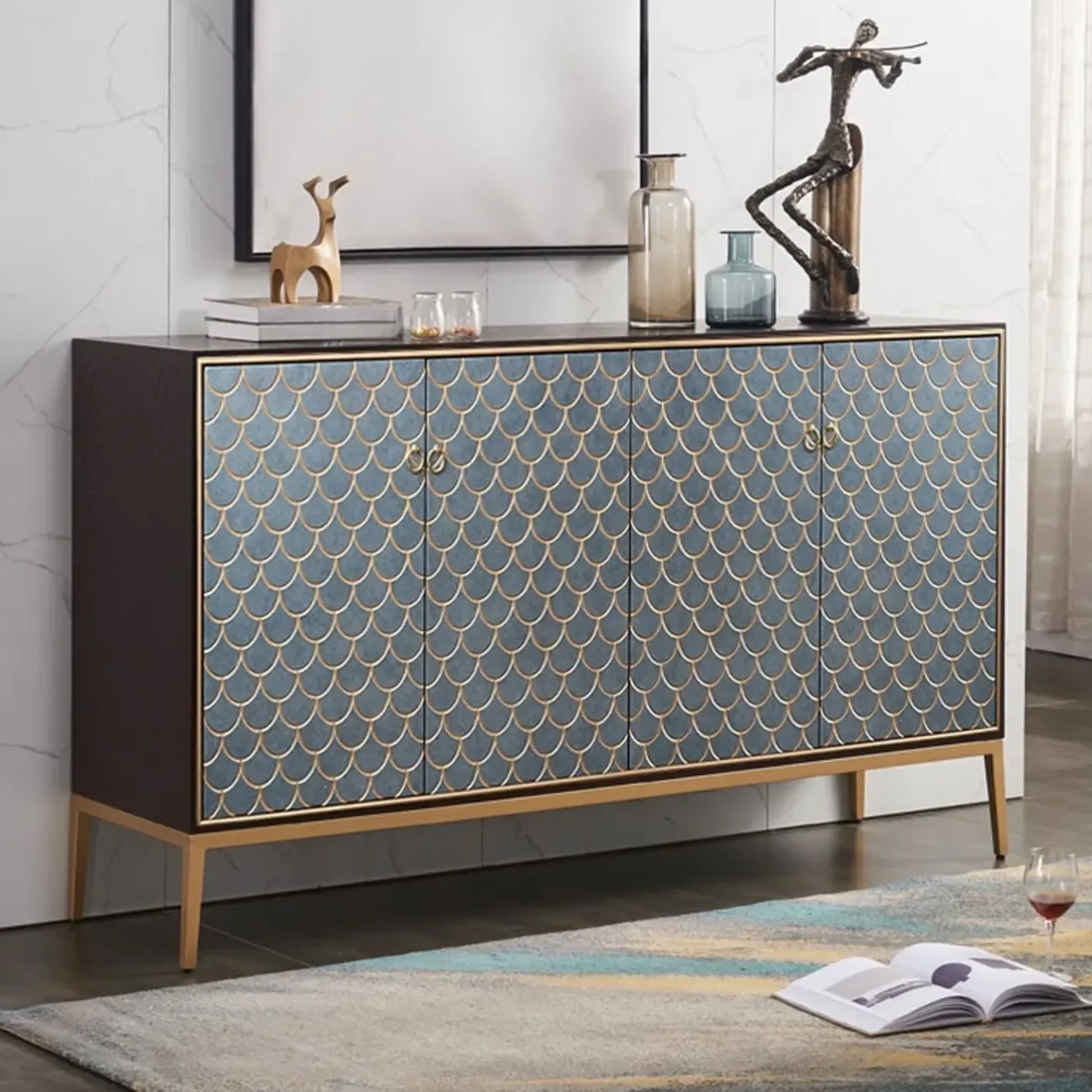 Glam Rectangular Cabinet for Home with Regular Patterns Image - 1